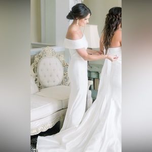 Dessy Collection Ivory Off the Shoulder Dress - Size 2